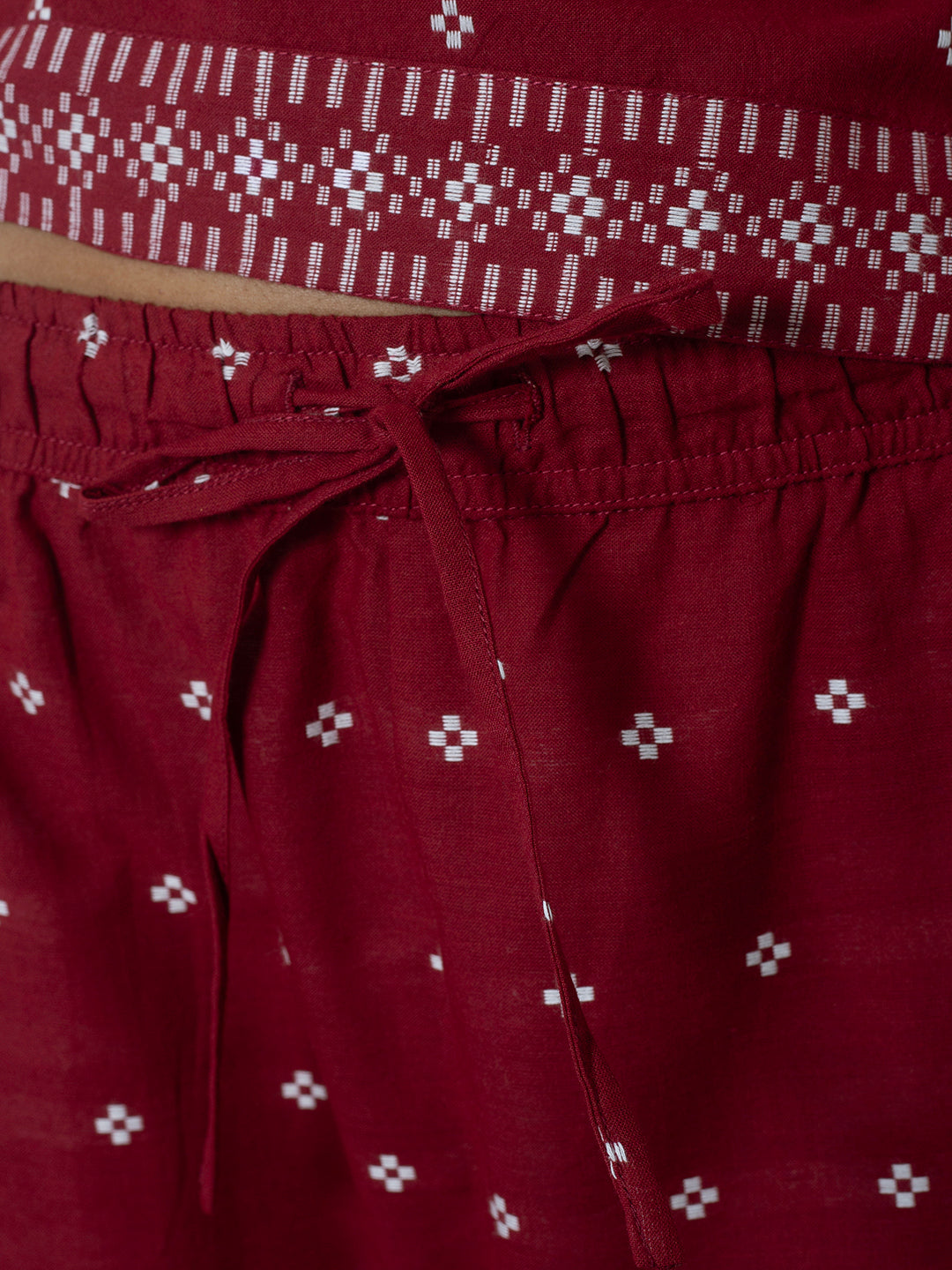 Red Pajama set, close up