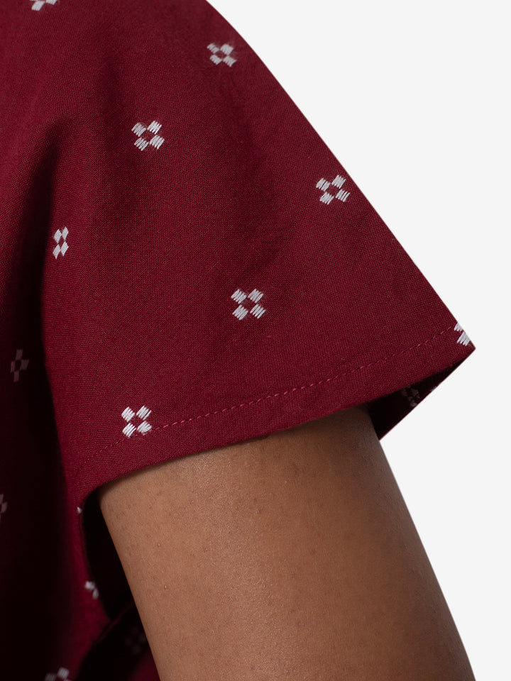 Red Pajama set, close up