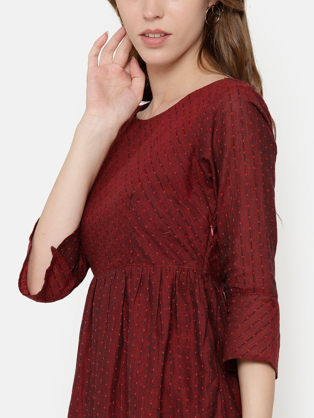 Label Y Looms Midi Dress Bell Sleeve Dress - Maroon