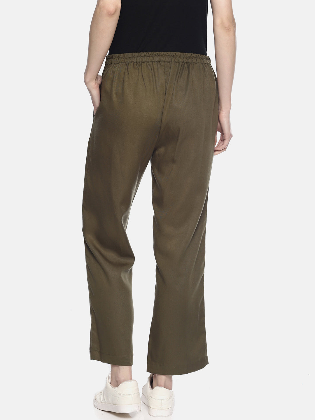 Green elastic Pant. Back angle