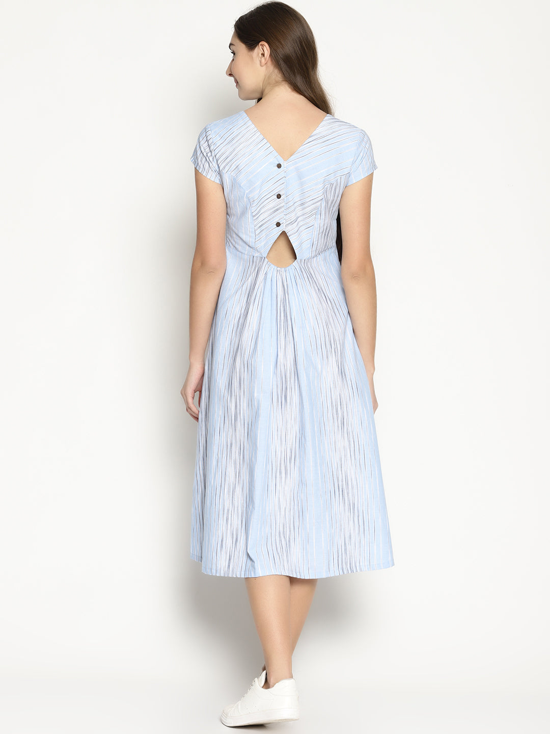 Back Open Dress - Blue Slub - Studio Y - blue and white striped outfit