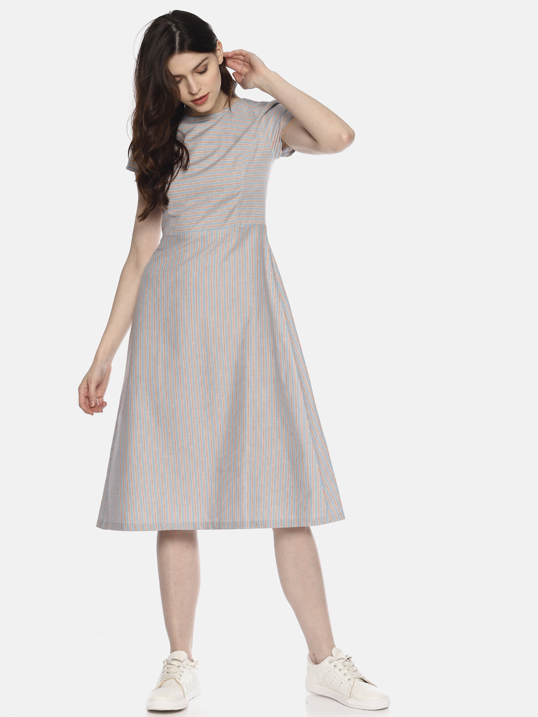 Back Open Dress - Blue Stripes - Studio Y - smart casual