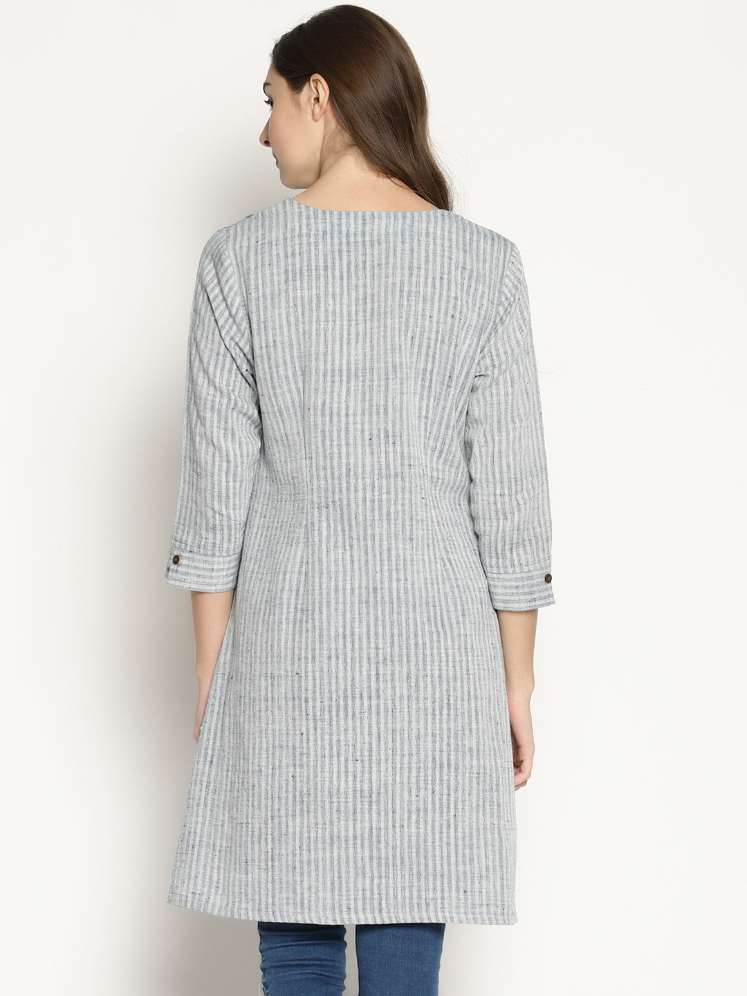 Striped Slit Kurta (Indigo) - Studio Y