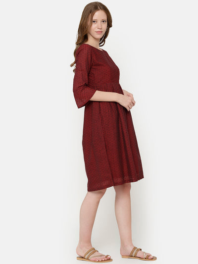 Label Y Looms Midi Dress Bell Sleeve Dress - Maroon