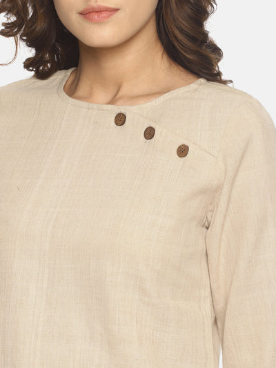Button Neck Khaki Kurta - Studio Y