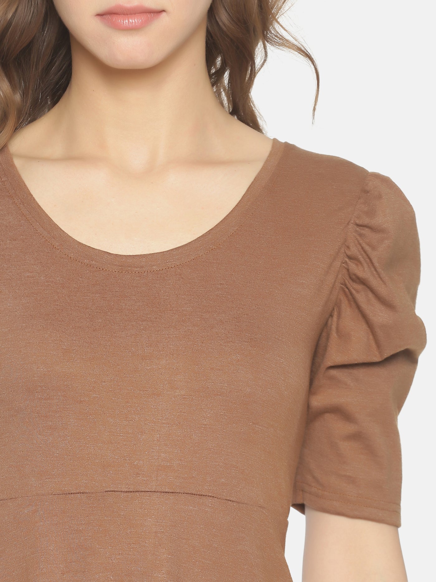 Puff Sleeve Skater Dress Brown - Studio Y