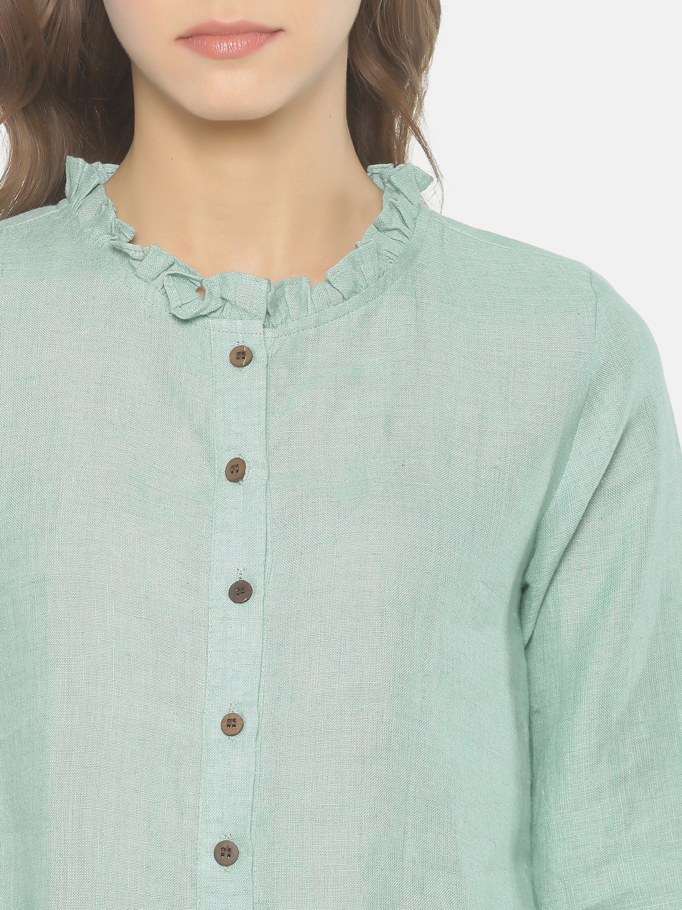 Linen Ruffle Neck Top - Studio Y