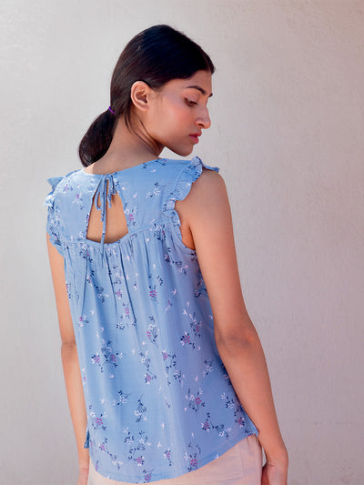 Label Y Basics Top Blue Floral Ruffle Top