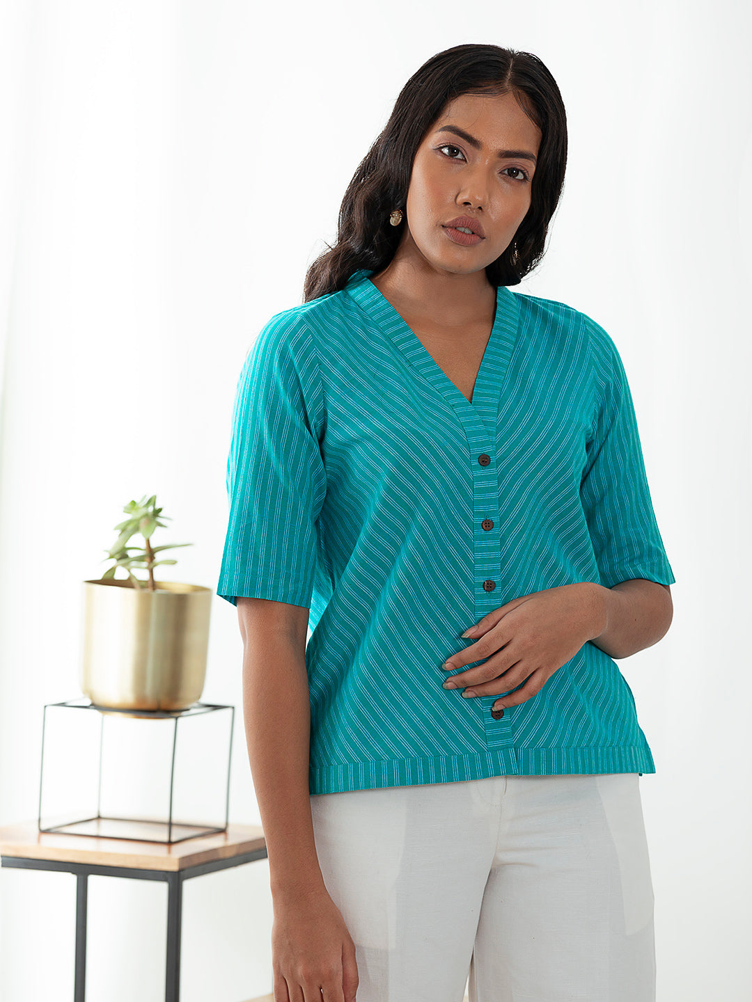 Label Y Looms Top Cotton Stripes Top