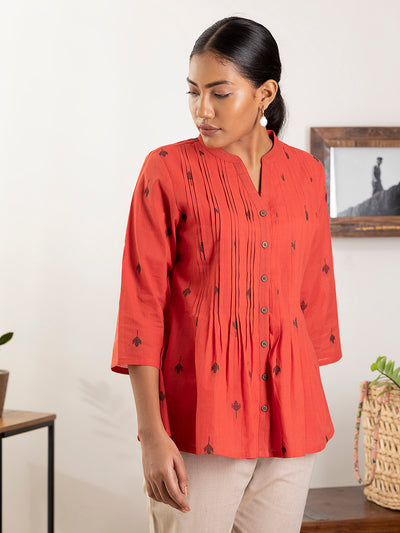Label Y Looms Top Red Pintuck Top