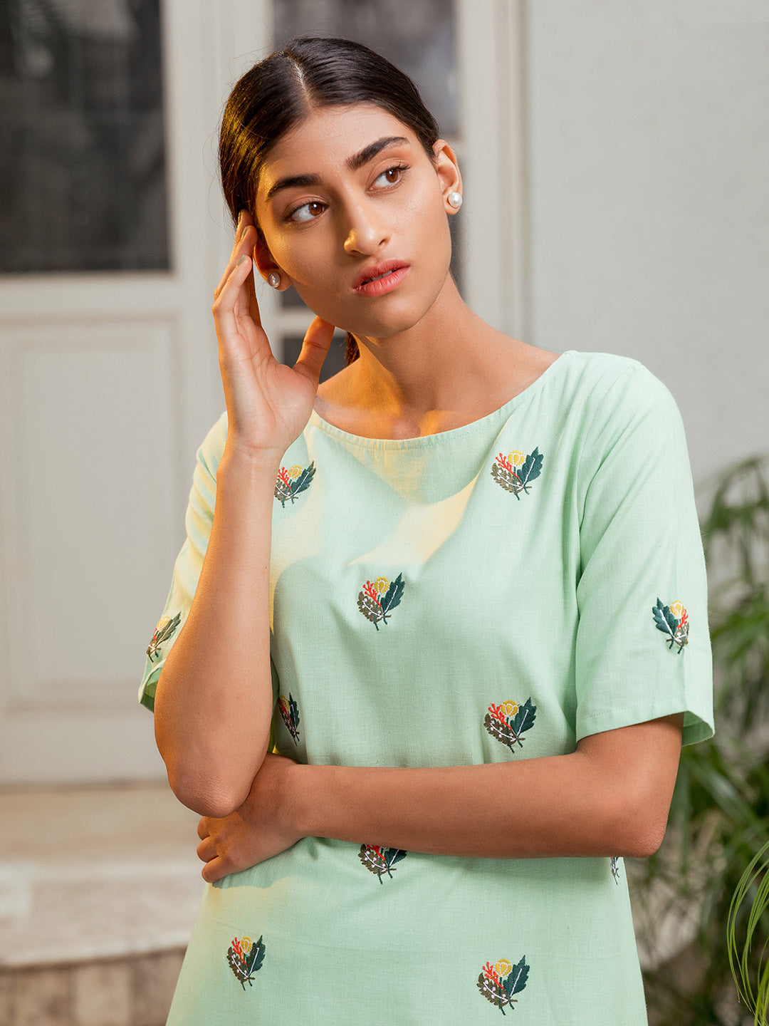Label Y Basics Kurta Green Embroidery Kurta Set