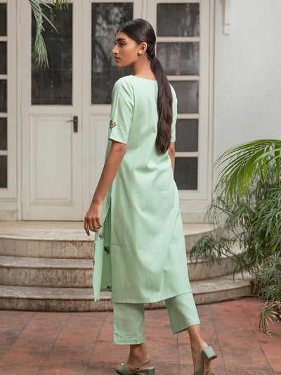 Label Y Basics Kurta Green Embroidery Kurta Set
