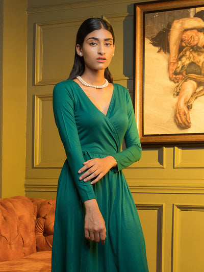 Label Y Basics Midi Dress Green Wrap Dress