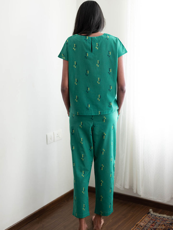 Green pajama set, back angle